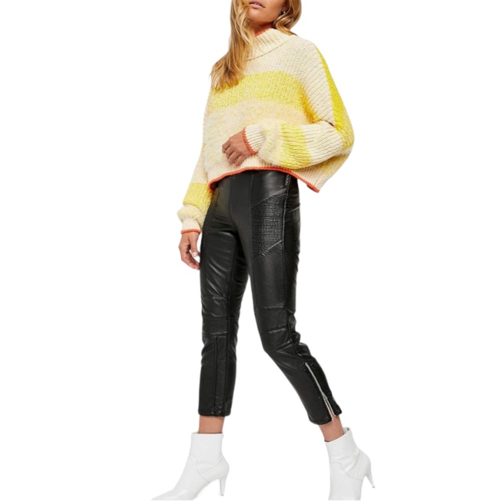 Free People Black Kaelin Faux Leather Moto Pants Leggings W-062 Sz 8